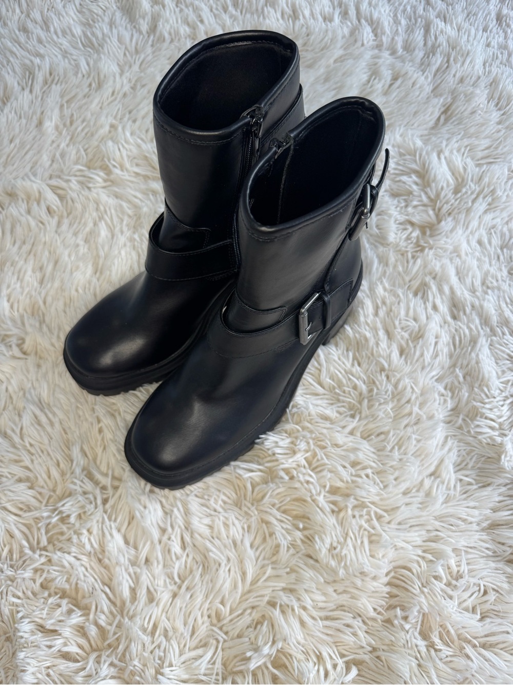 Esprit Black Mid-Calf Combat Boots with Buckle